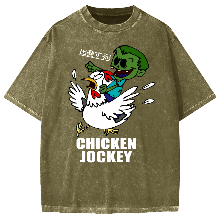 Zombie Riding Chicken Vintage Washed T-shirt