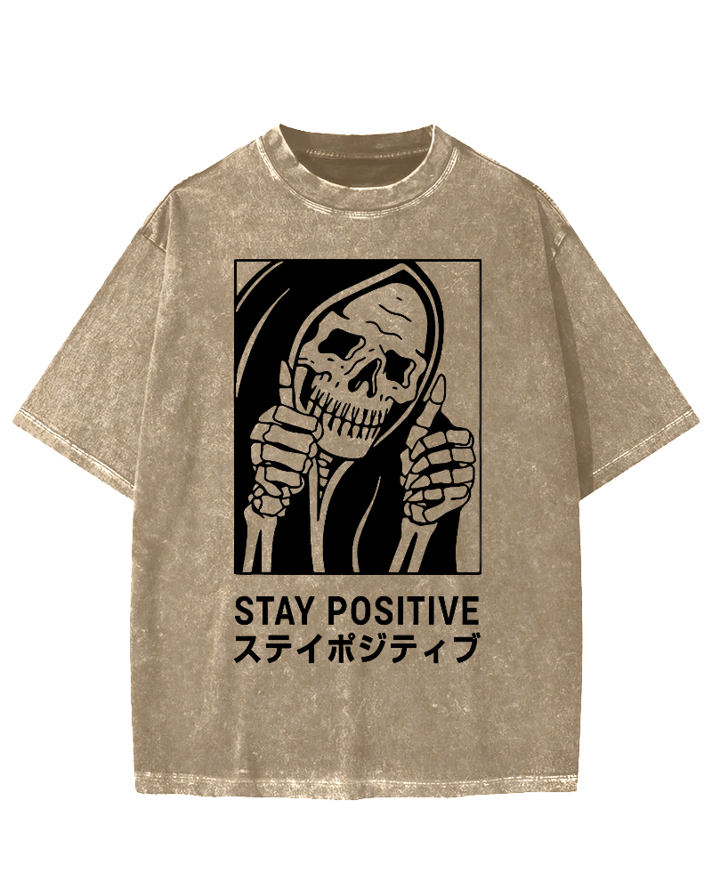 Stay Positive Skeleton Vintage Washed T-shirt