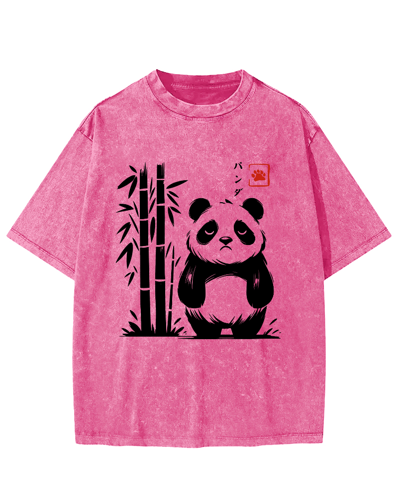 Cute Giant Panda Japanese Style Vintage Washed T-shirt-Zazasy