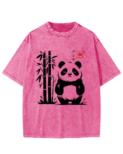 Cute Giant Panda Japanese Style Vintage Washed T-shirt-Zazasy