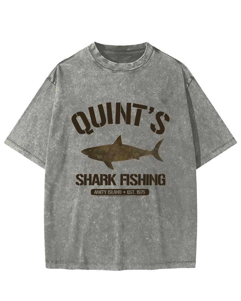 Quint's Shark Fishing Jaws Retro Vintage Distressed T-shirt-Zazasy