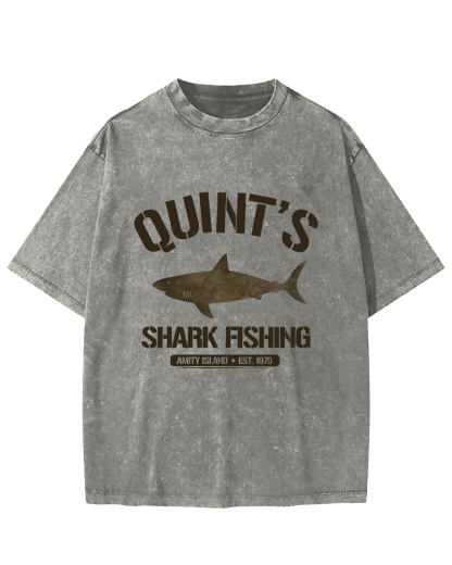 Quint's Shark Fishing Jaws Retro Vintage Distressed T-shirt-Zazasy