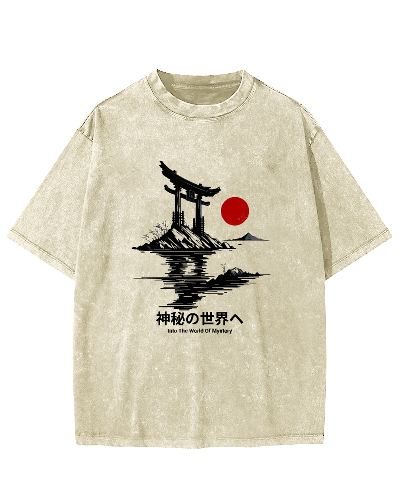 Japanese Sunrise Pattern Vintage Distressed T-shirt-Zazasy