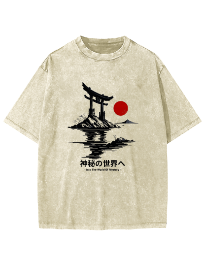 Japanese Sunrise Pattern Vintage Distressed T-shirt-Zazasy