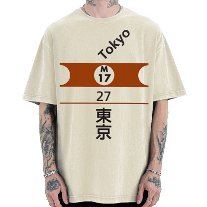 Tokyo Station of Marunouchi LIne Vintage Washed T-shirt