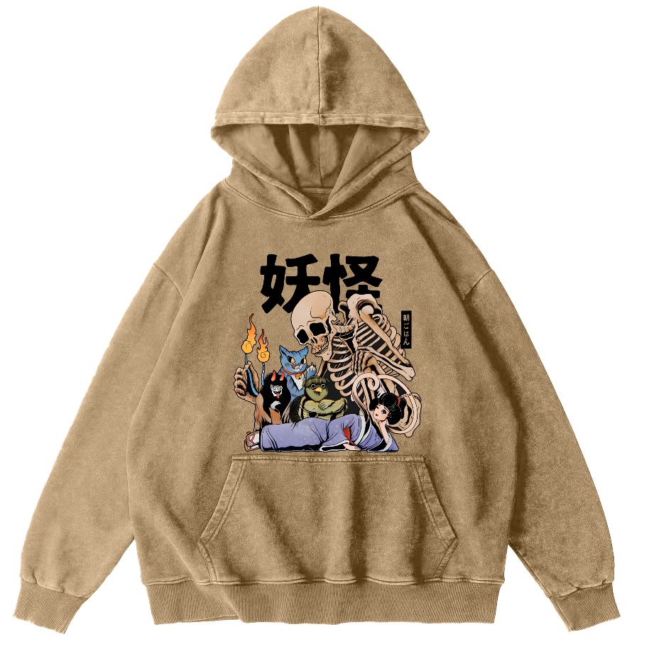 Skeleton Monster Japanese Vintage Distressed Hoodie-Zazasy