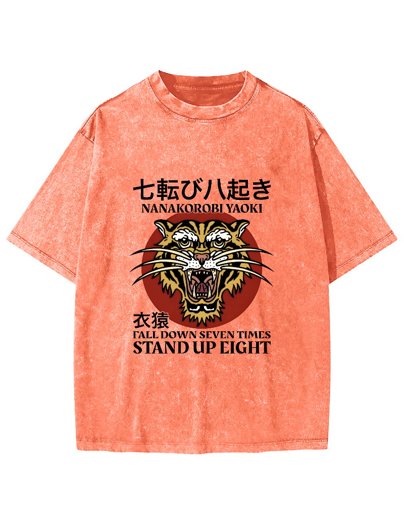 Japanese Tiger Head Pattern Vintage Distressed T-shirt-Zazasy