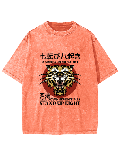 Japanese Tiger Head Pattern Vintage Distressed T-shirt-Zazasy
