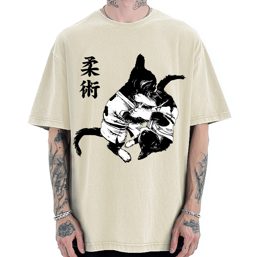 Jujutsu Cat Fight Kawaii Vintage Washed T-shirt