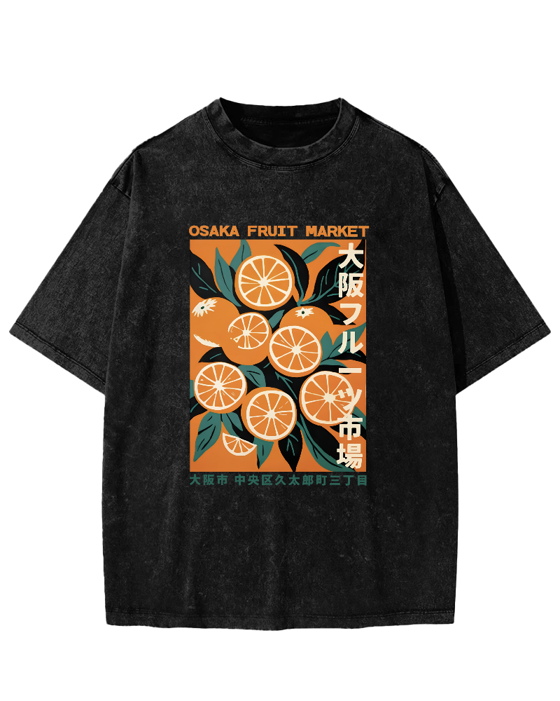 Orange Pattern Japanese Style Vintage Distressed T-shirt-Zazasy