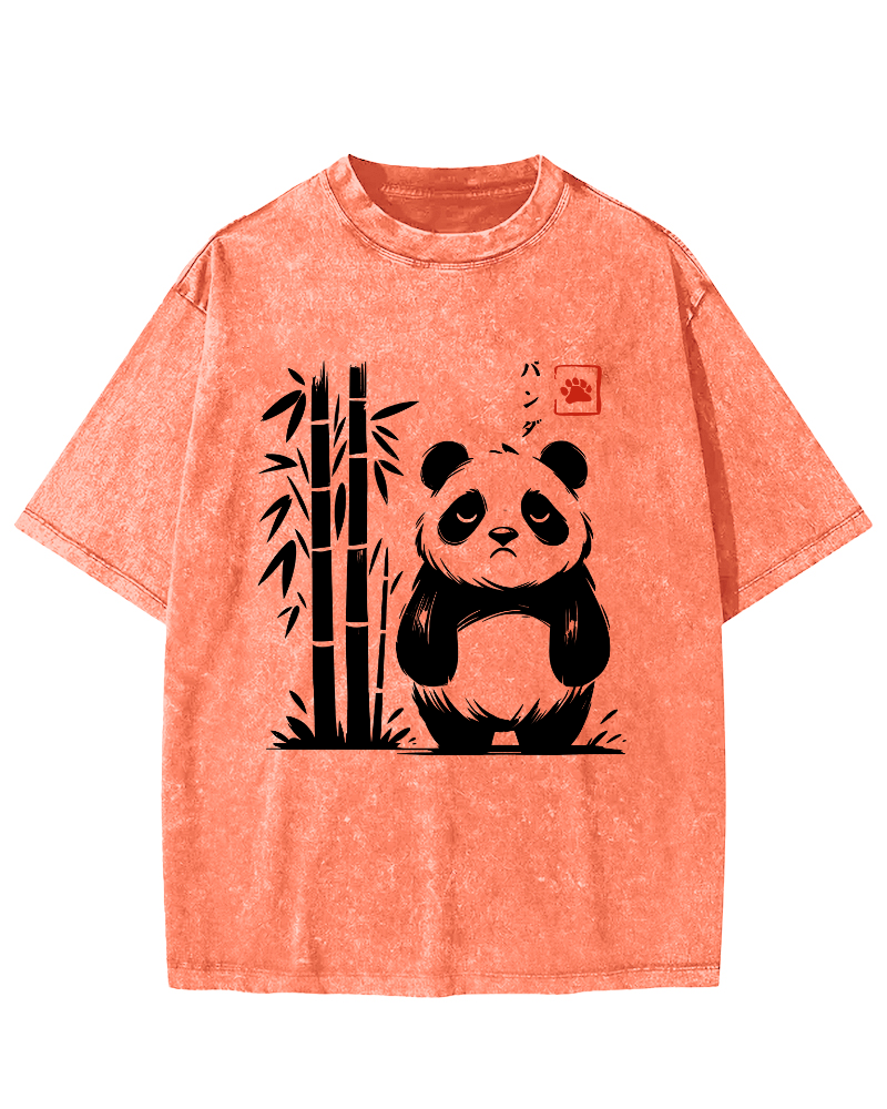 Cute Giant Panda Japanese Style Vintage Washed T-shirt-Zazasy