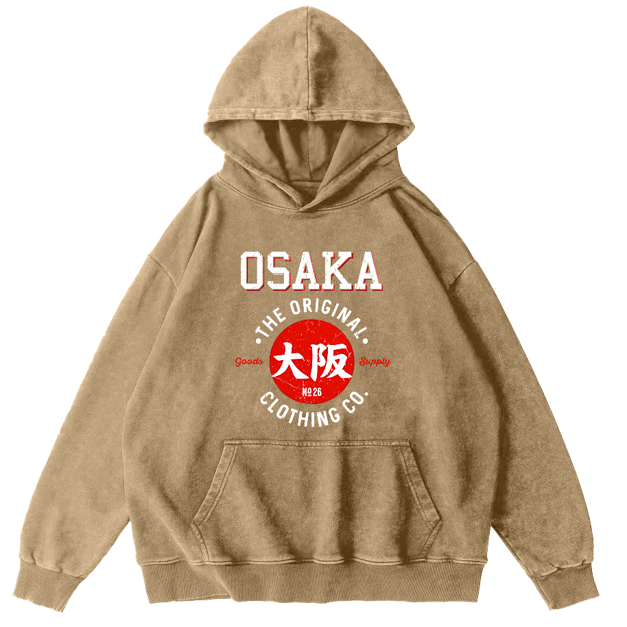 Osaka Script in Japan Vintage Washed Hoodie-Zazasy