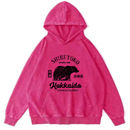 Japanese Writing Bear Pattern Vintage Distressed Hoodie-Zazasy