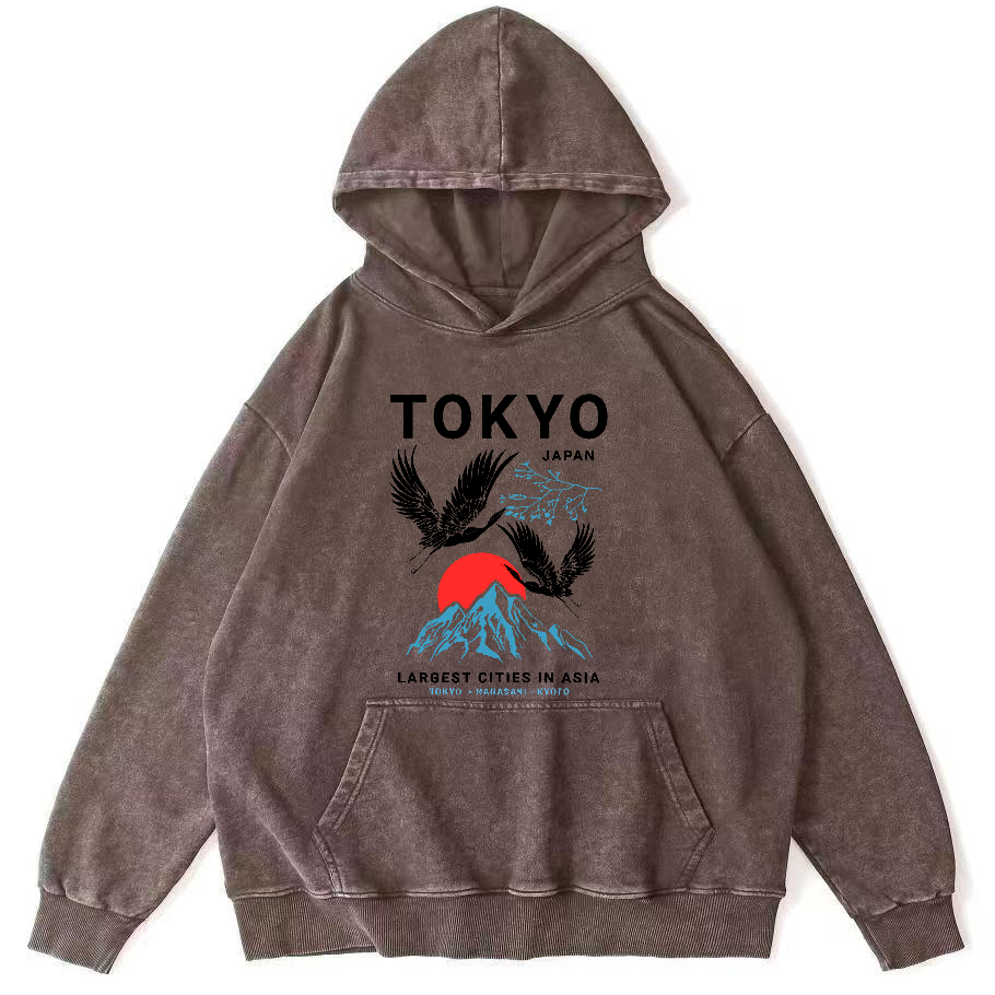 Tokyo Flying Crane Vintage Distressed Hoodie-Zazasy