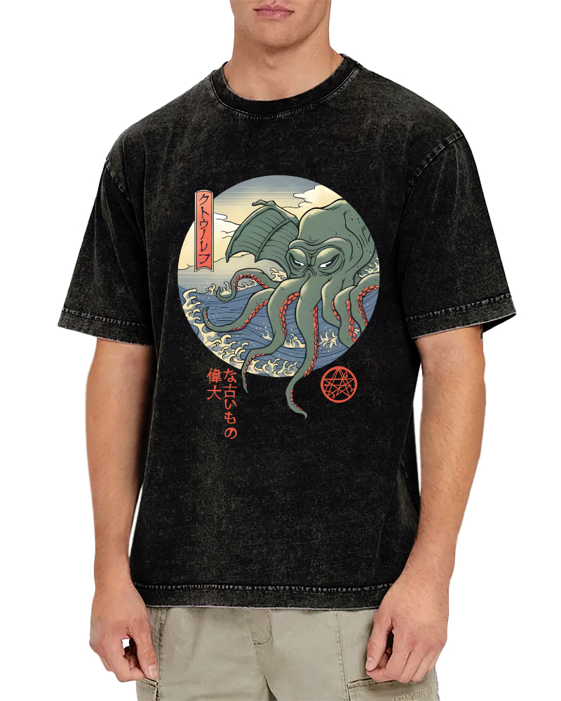 Giant Octopus Vintage Washed T-shirt-Zazasy