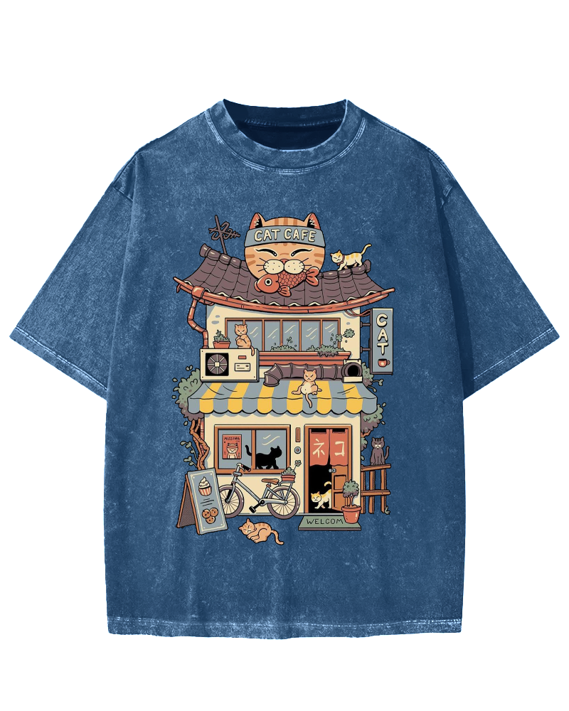 Japanese Cat Cafe Vintage Washed T-shirt