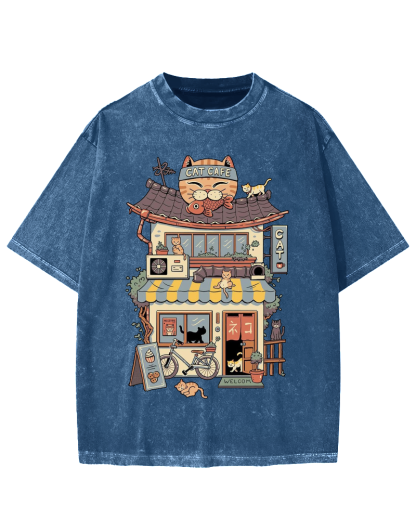 Japanese Cat Cafe Vintage Washed T-shirt