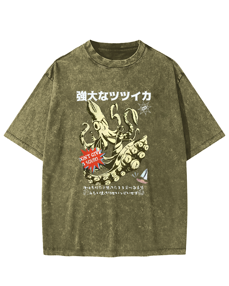 Powerful Japanese Style Octopus Vintage Distressed T-shirt-Zazasy