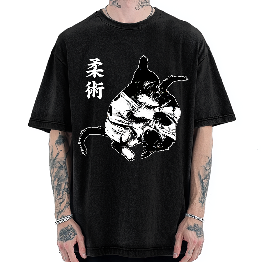 Jujutsu Cat Fight Kawaii Vintage Washed T-shirt