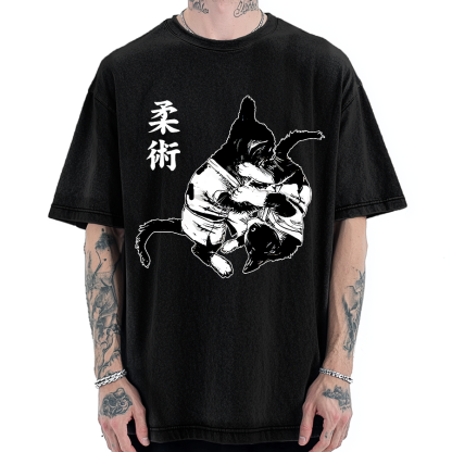 Jujutsu Cat Fight Kawaii Vintage Washed T-shirt