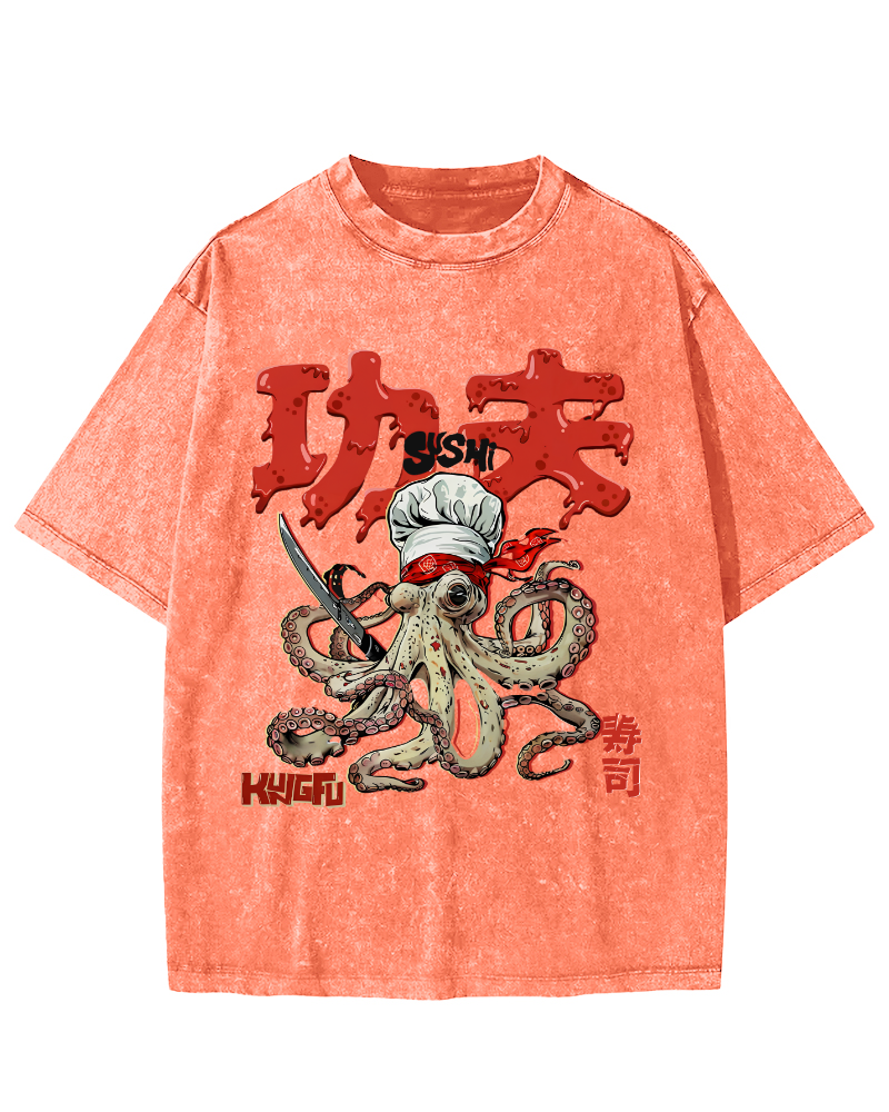 Kung Fu Sushi Japanese Vintage Washed T-shirt-Zazasy