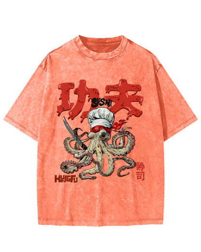Kung Fu Sushi Japanese Vintage Washed T-shirt-Zazasy