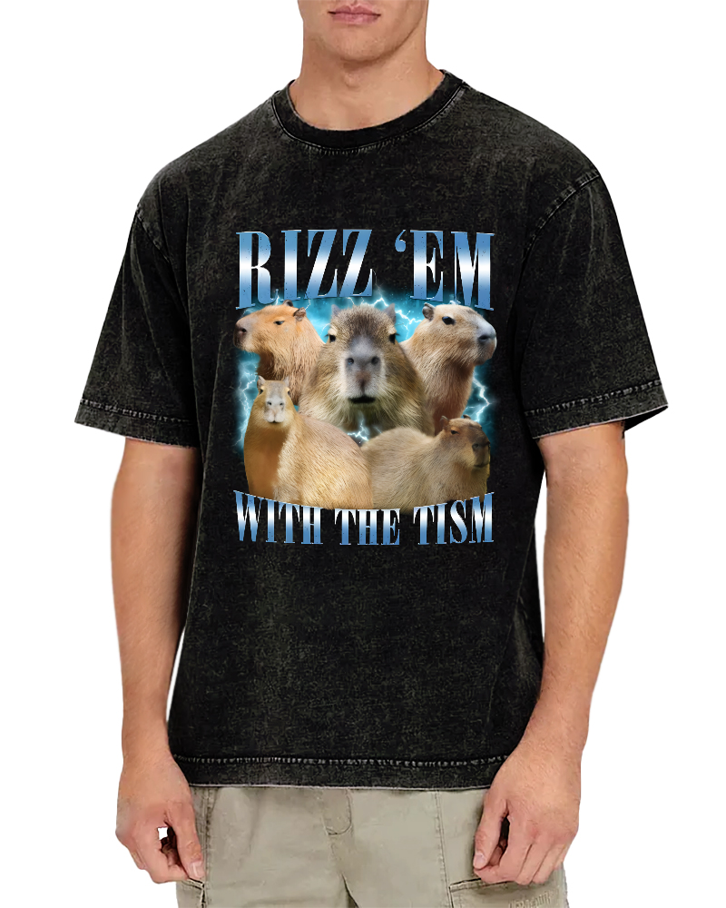 Rizz Em With The  Tism ﻿ Vintage Distressed T-shirt-Zazasy