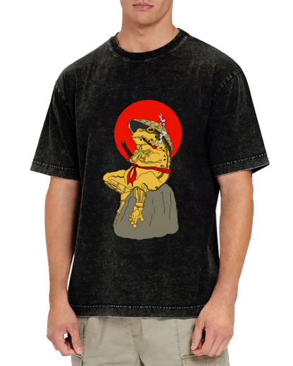 Frog Warrior Japanese Vintage Distressed T-shirt-Zazasy