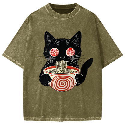 Dizzy Ramen Cat Vintage Washed T-shirt