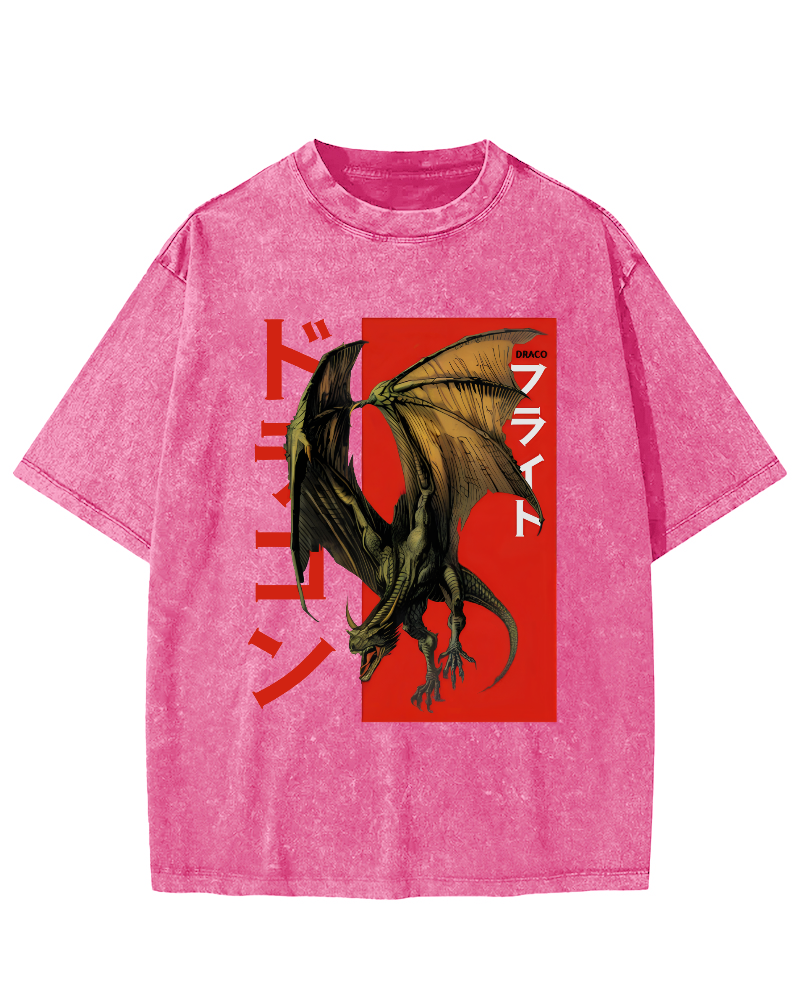 Pterosaur Monster Japanese Style Vintage Washed T-shirt-Zazasy