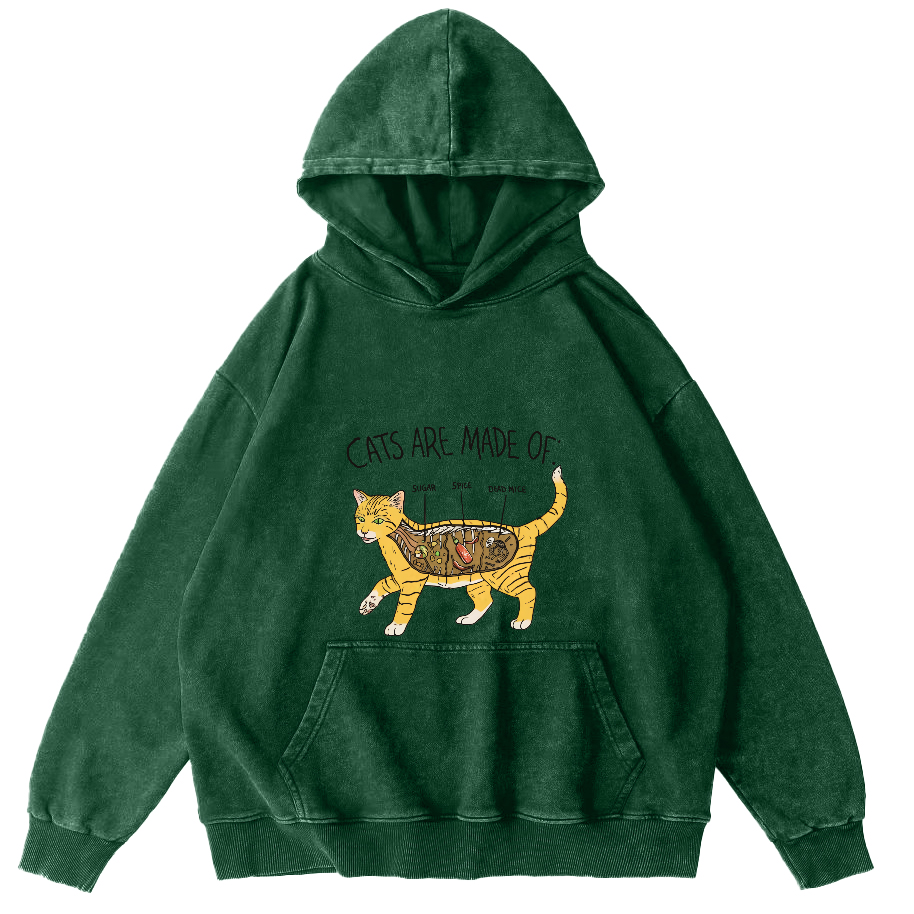 Abstract Cat Japanese Washed Hoodie-Zazasy