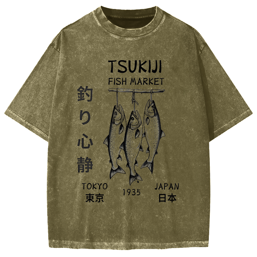 Tsukiji Fish Market Tokyo 1935 Vintage Washed T-shirt