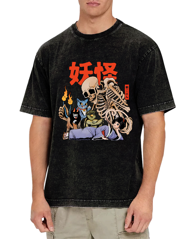 Skeleton Monster Japanese Vintage Distressed T-shirt-Zazasy