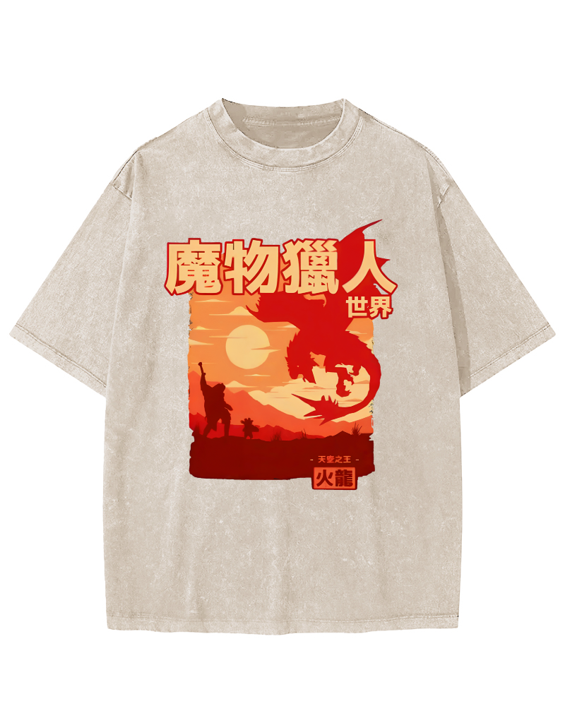 World Monsters Vintage Washed T-shirt-Zazasy