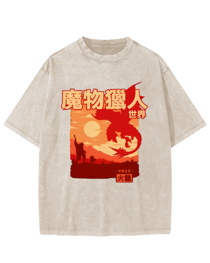 World Monsters Vintage Washed T-shirt-Zazasy
