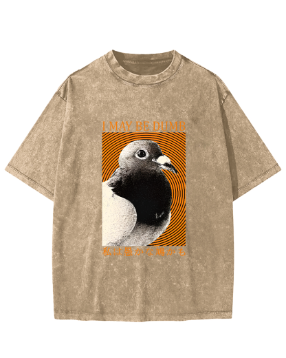I May Be Dumb Pigeon Washed T-Shirt-Zazasy