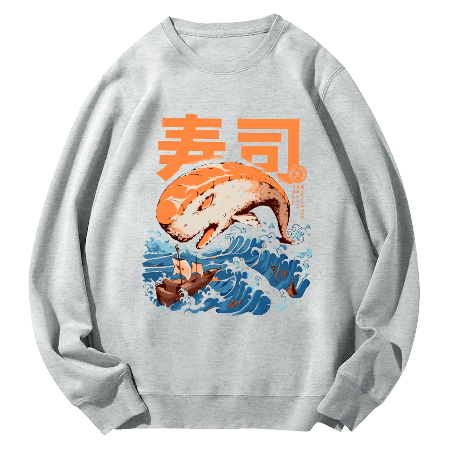 Sushi in The Waves Round Neck Sweatshirt-Zazasy