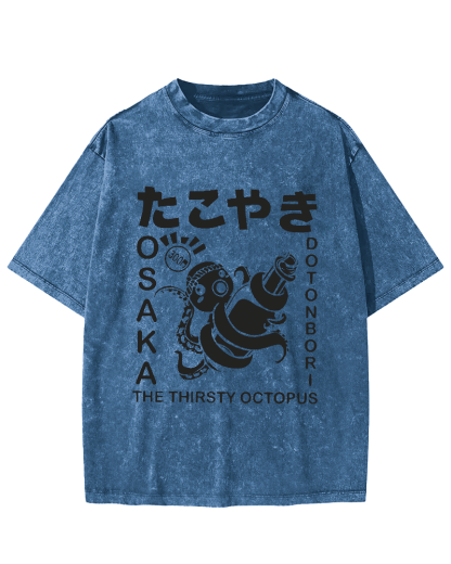 The Thirsty Octopus Vintage Washed T-shirt-Zazasy