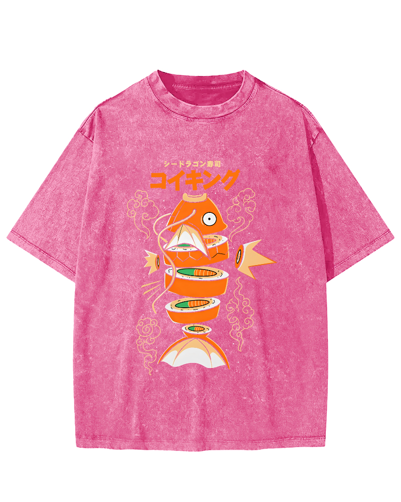 Japanese Seafood Vintage Washed T-shirt-Zazasy