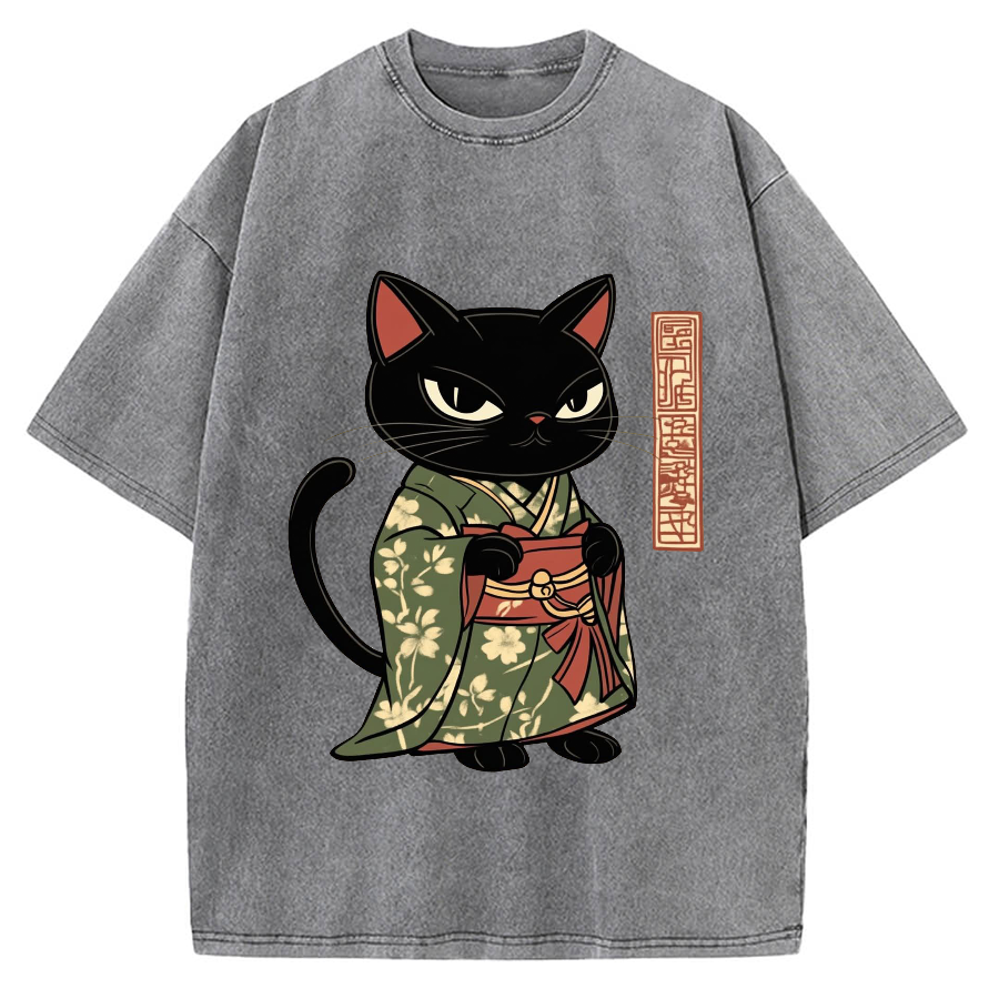 Japanese Cat Geisha Vintage Washed T-shirt
