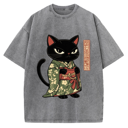 Japanese Cat Geisha Vintage Washed T-shirt