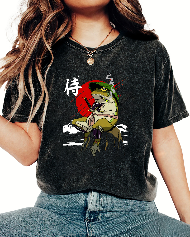 Frog Guard Japanese Style Vintage Distressed T-shirt-Zazasy