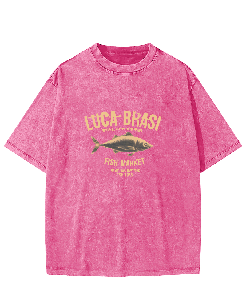 Retro Sea Fish Pattern Vintage Distressed T-shirt-Zazasy