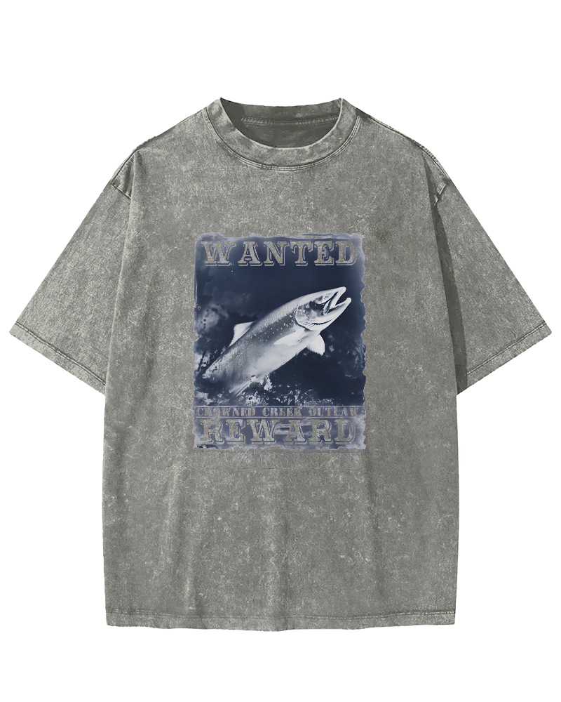 Japanese Sea Fish Pattern Vintage Distressed T-shirt-Zazasy