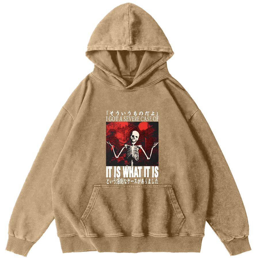 Retro skull pattern Japanese style Vintage Distressed Hoodie-Zazasy