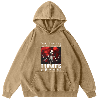 Retro skull pattern Japanese style Vintage Distressed Hoodie-Zazasy
