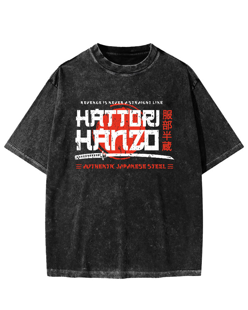 Hattori Hanzo Retro Vintage Washed T-shirt-Zazasy