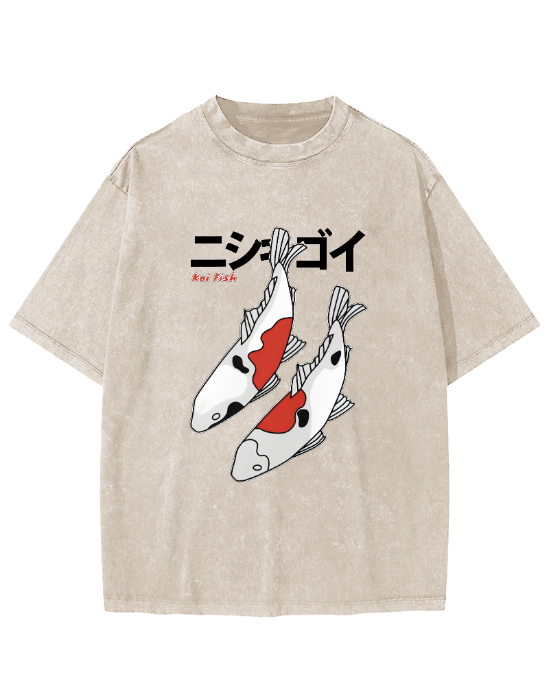 Koi Painting Japanese Style Vintage Distressed T-shirt-Zazasy