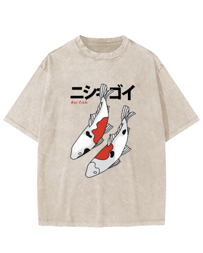 Koi Painting Japanese Style Vintage Distressed T-shirt-Zazasy