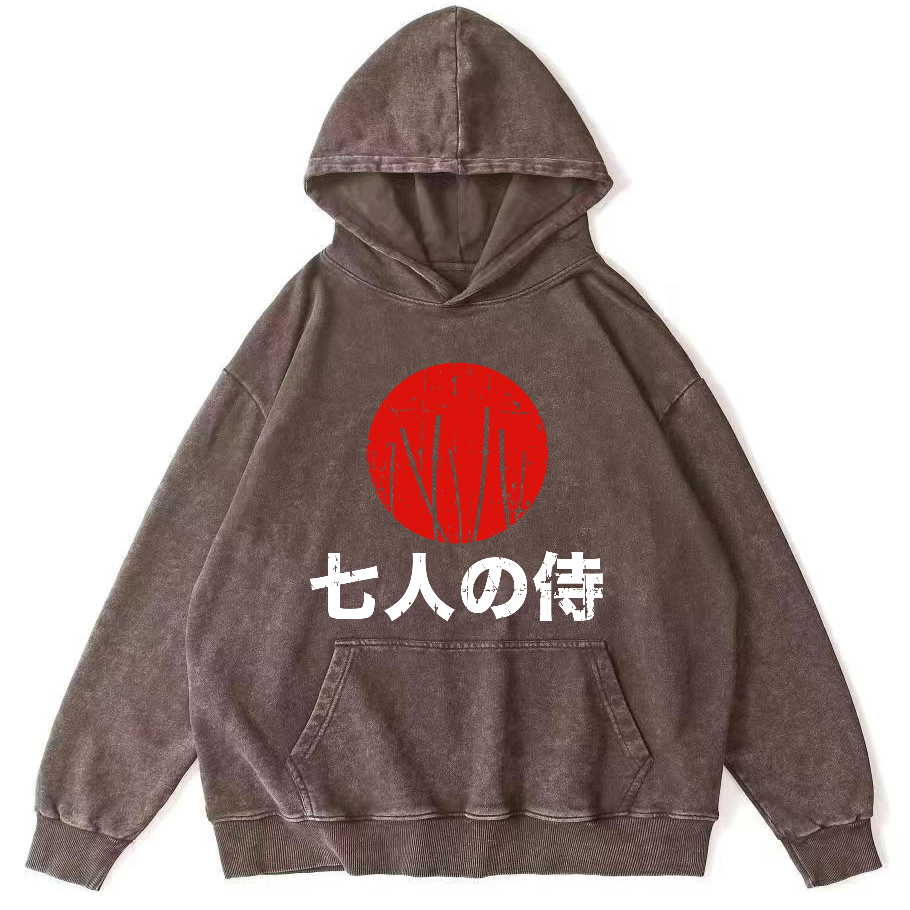 Japanese Style Seven Person Guard Attendant Vintage Washed Hoodie-Zazasy